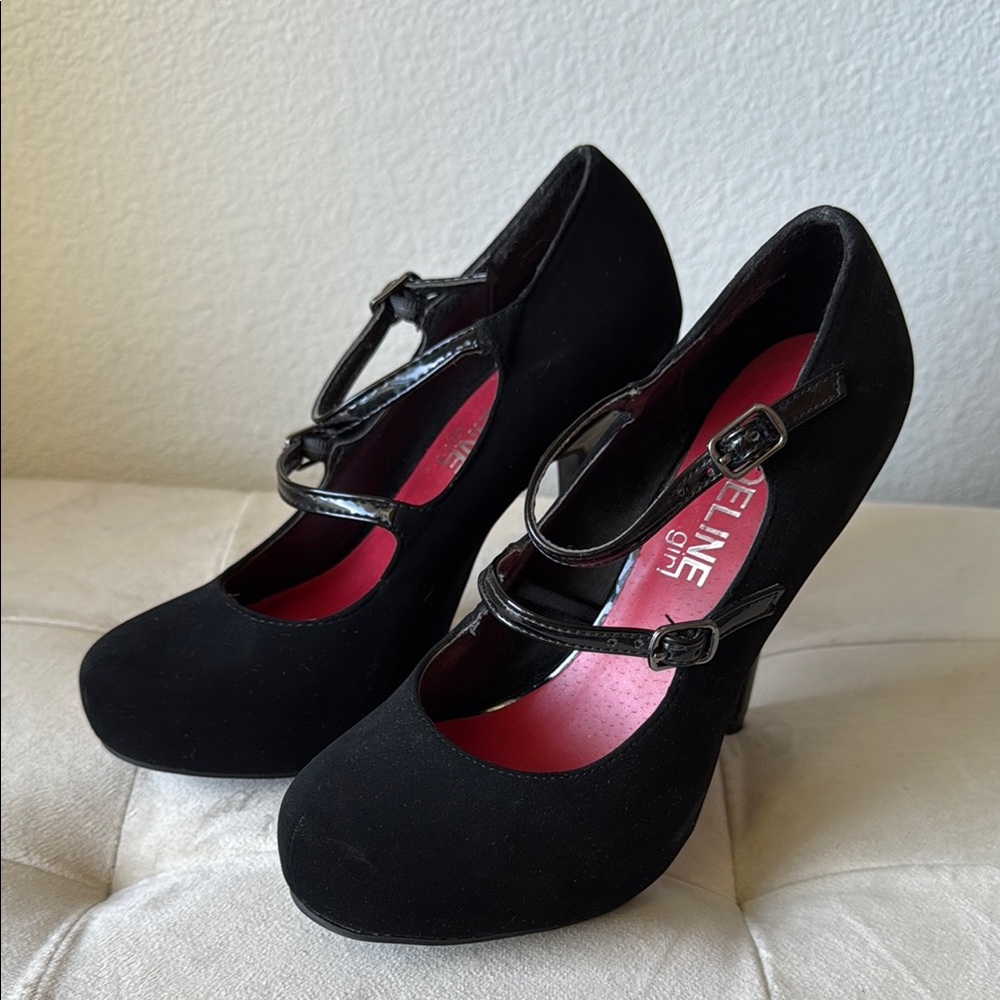 Elegant Black Double-Strap Heels